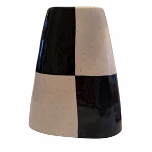 Rae Dunn Vintage Black and White Polka Dot Triangular Geometric Ceramic Vase